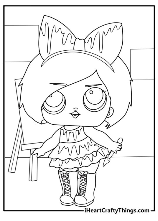 lol doll artist smock and paint palette studio background cute coloring page printable