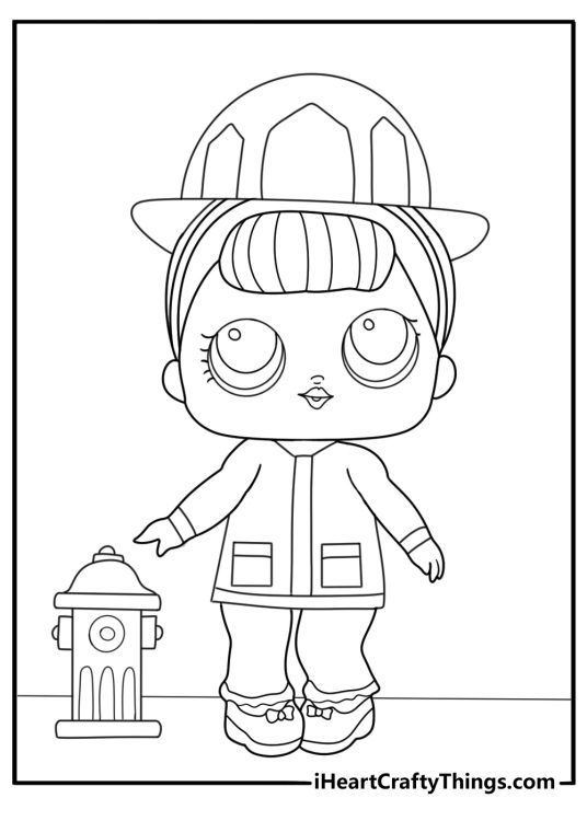lol doll firefighter coat near a fire hydrant easy coloring page for kids