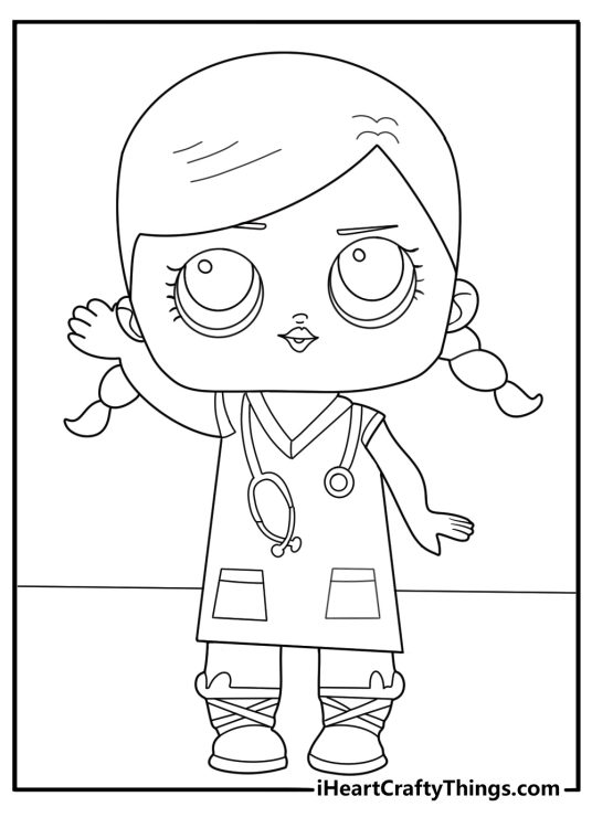 lol doll nurse outfit with stethoscope simple coloring page for kids