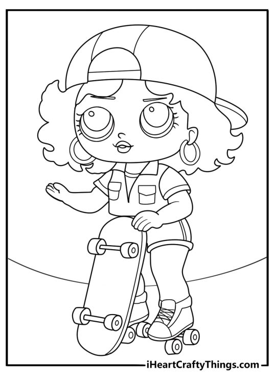 lol doll skateboard at the park ramps simple coloring sheet for kids