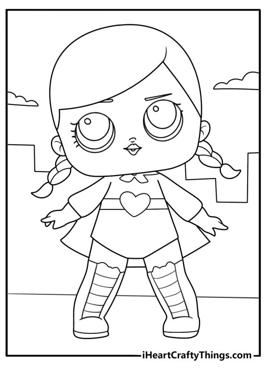 lol doll superhero cape and mask city skyline easy printable coloring page