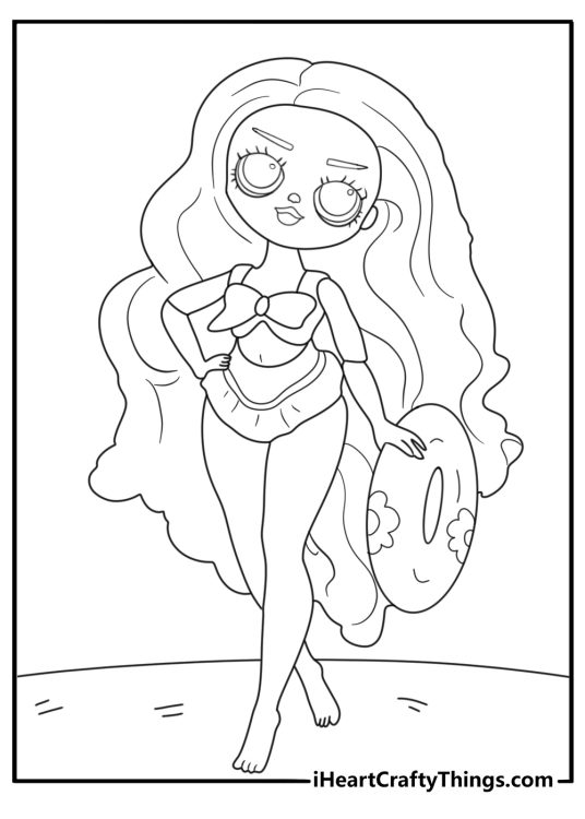 lol doll swimmer outfit with float ring fun coloring page for kids
