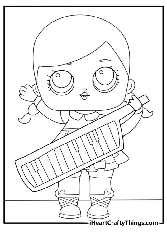 lol surprise doll at a piano keyboard practice room detailed coloring sheet pdf