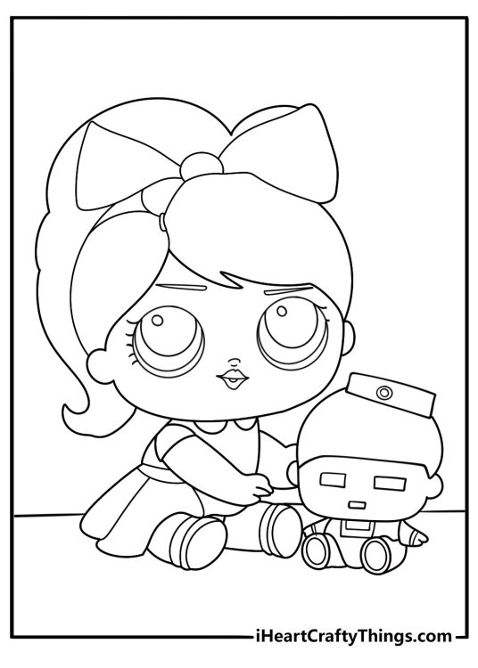lol surprise doll building a small robot on a workbench detailed coloring page pdf