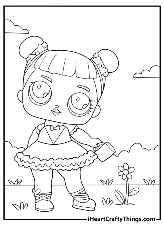 lol surprise doll gardener outfit watering flowers detailed coloring page for adults