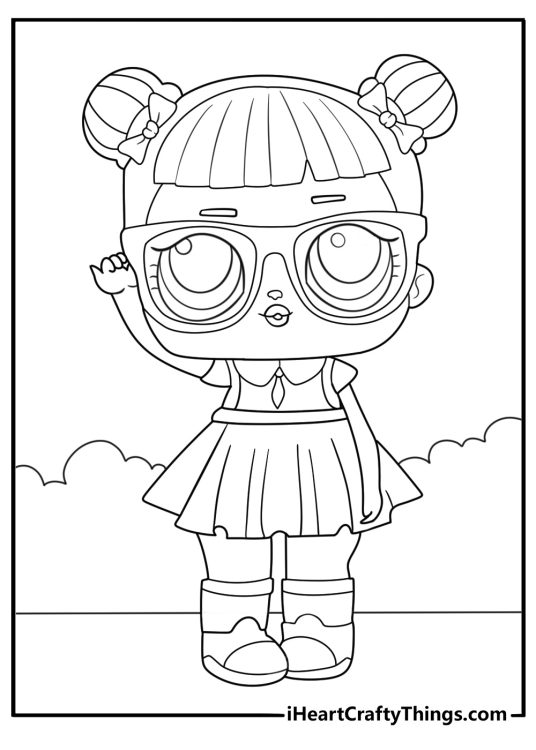 lol surprise doll in school uniform with backpack easy coloring page for kids