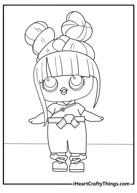lol surprise doll karate gi with belt dojo background printable coloring sheet