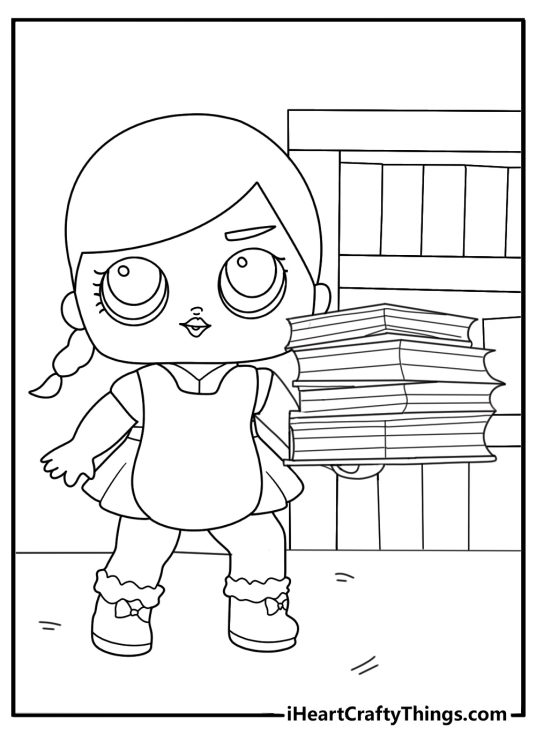 lol surprise doll librarian outfit stacking books printable coloring sheet pdf