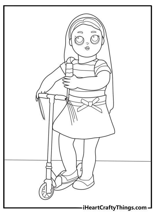 lol surprise doll on a scooter city sidewalk easy coloring page pdf