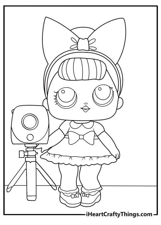 lol surprise doll photographer with camera tripod studio lights simple coloring page printable
