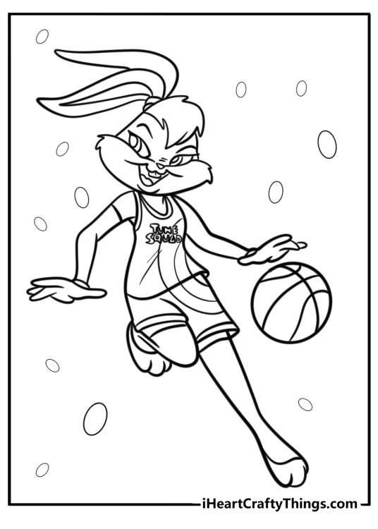 Lola Bunny dribbling fast free printable coloring page