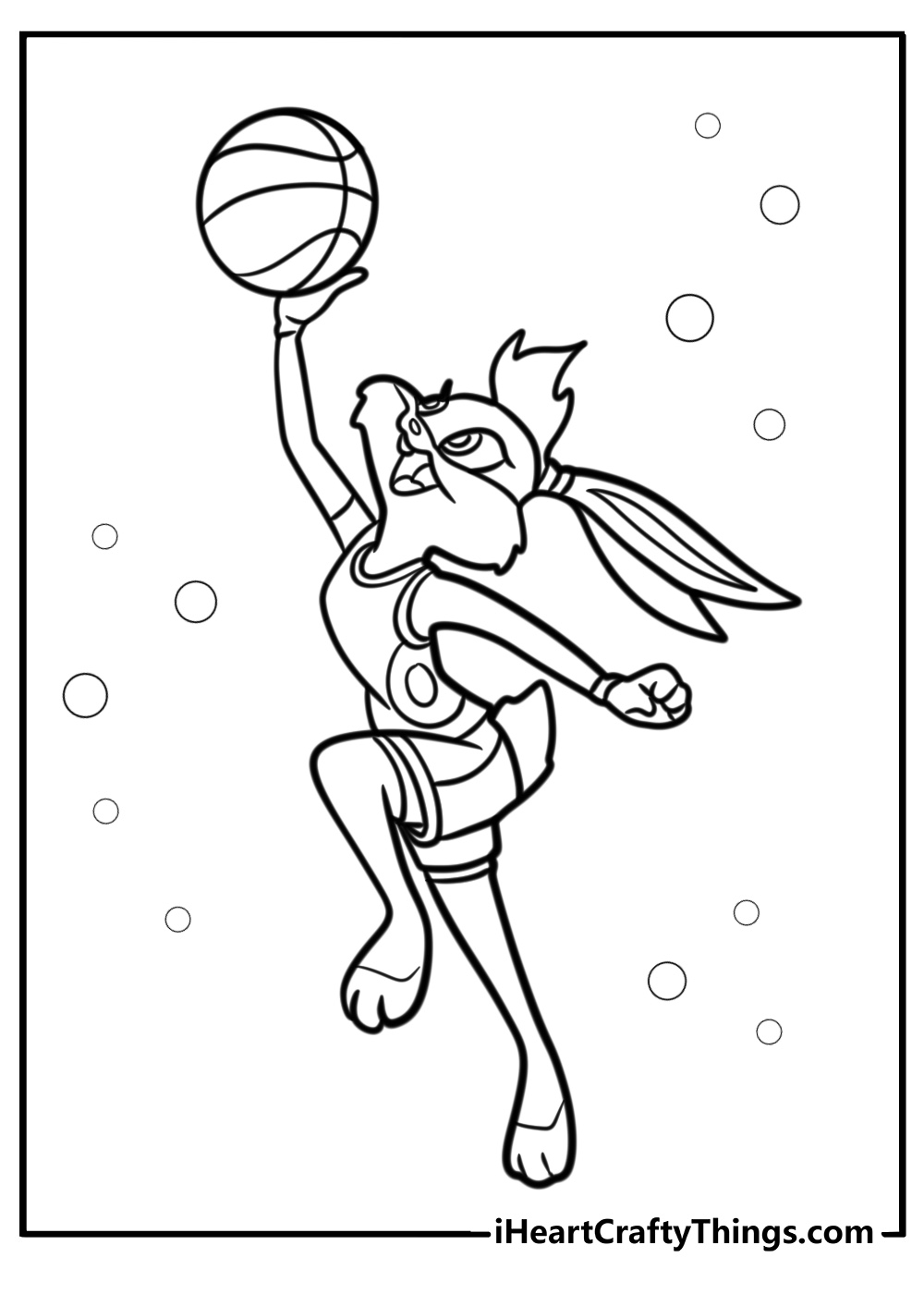 Lola bunny shooting a basketball fun printable coloring sheet