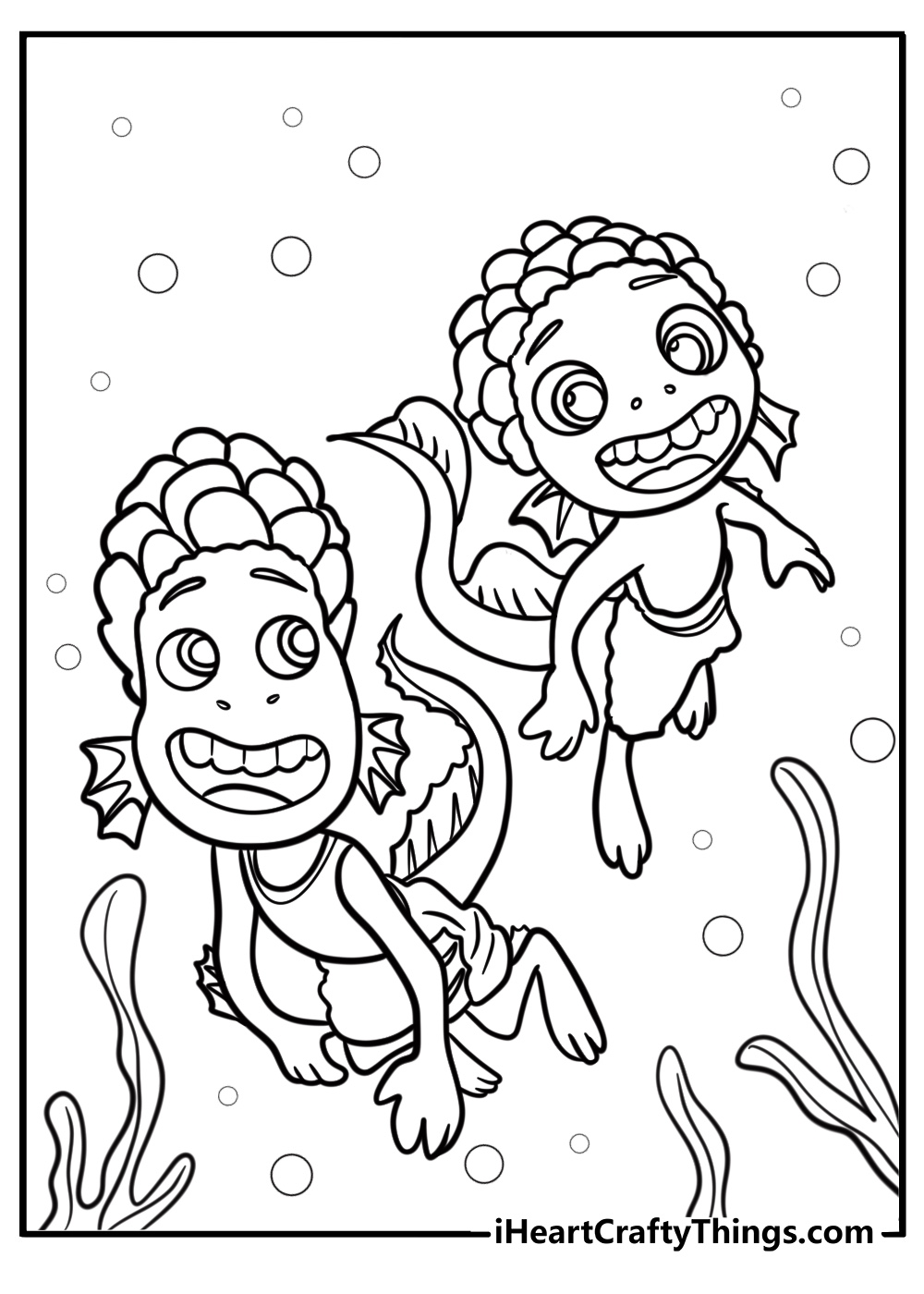 Luca and alberto as sea monsters coloring page