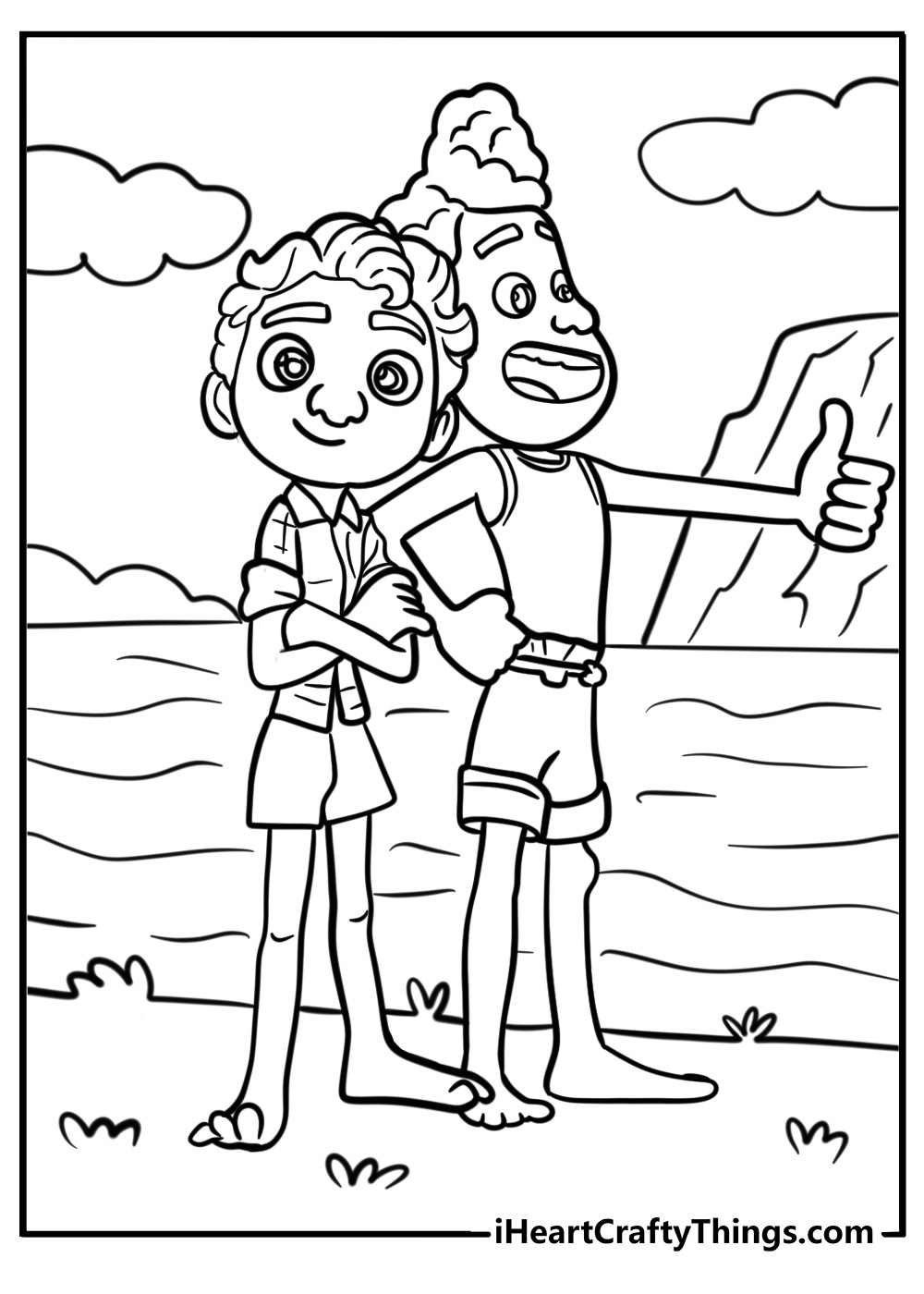 Luca and alberto in their human forms detailed coloring sheet