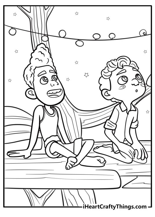 Luca and alberto looking at the stars fun coloring sheet