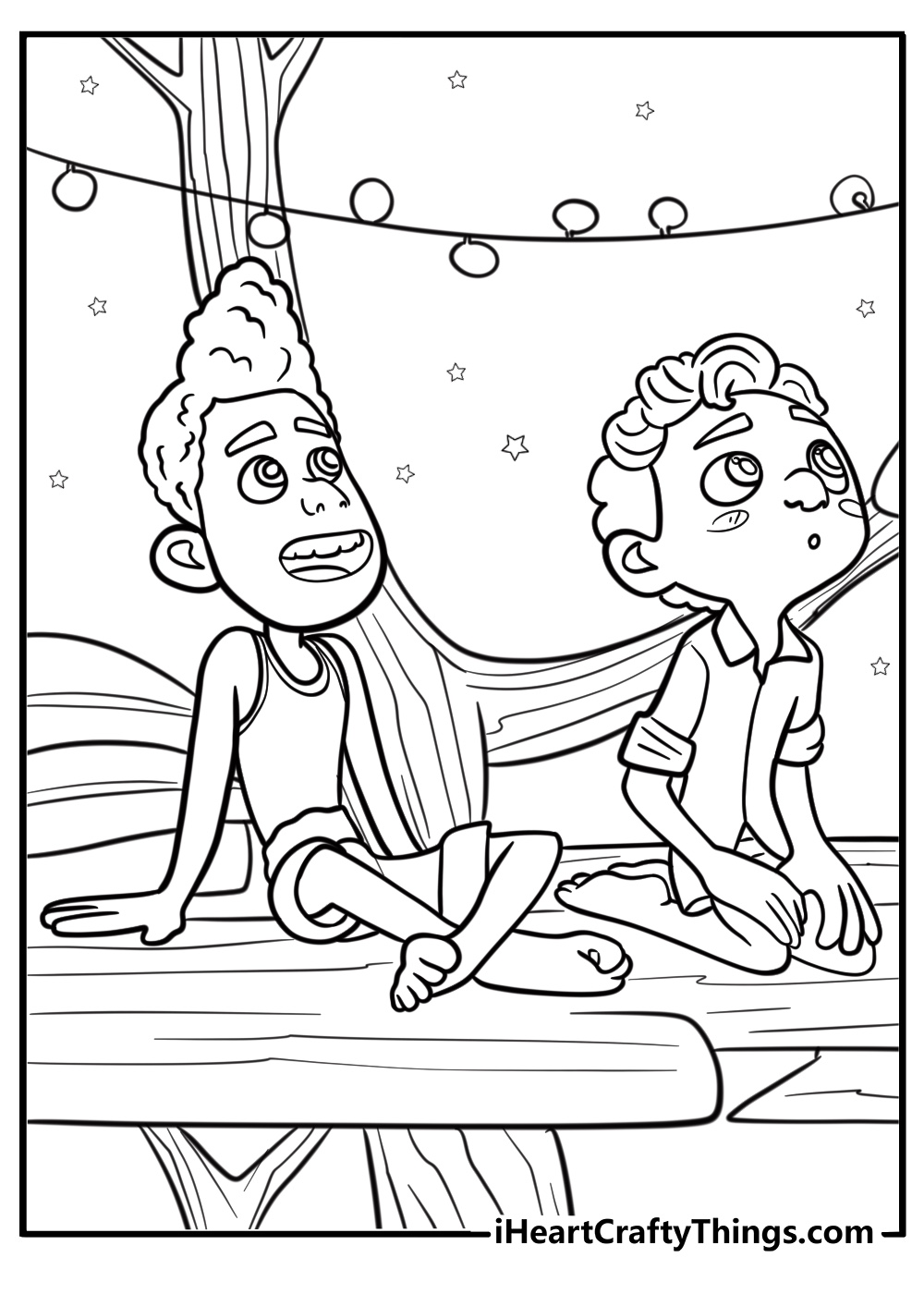 Luca and alberto looking at the stars fun coloring sheet