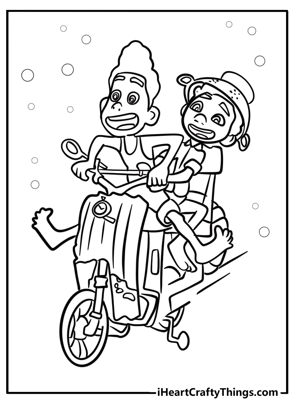 Luca and alberto on their vespa adventure free coloring page pdf