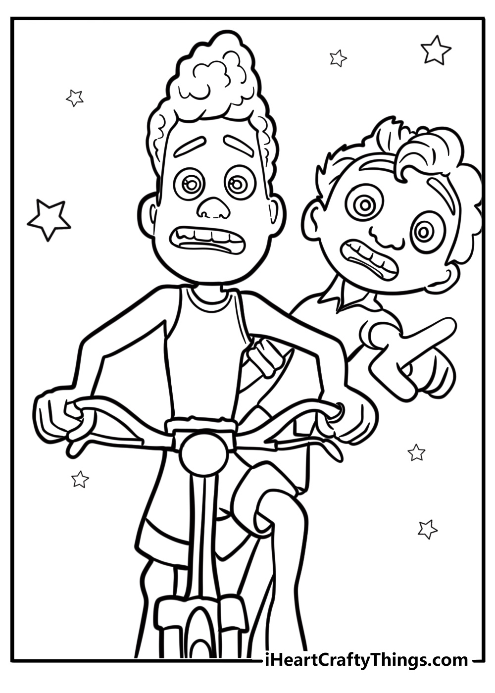 Luca and alberto riding a bicycle free coloring page pdf