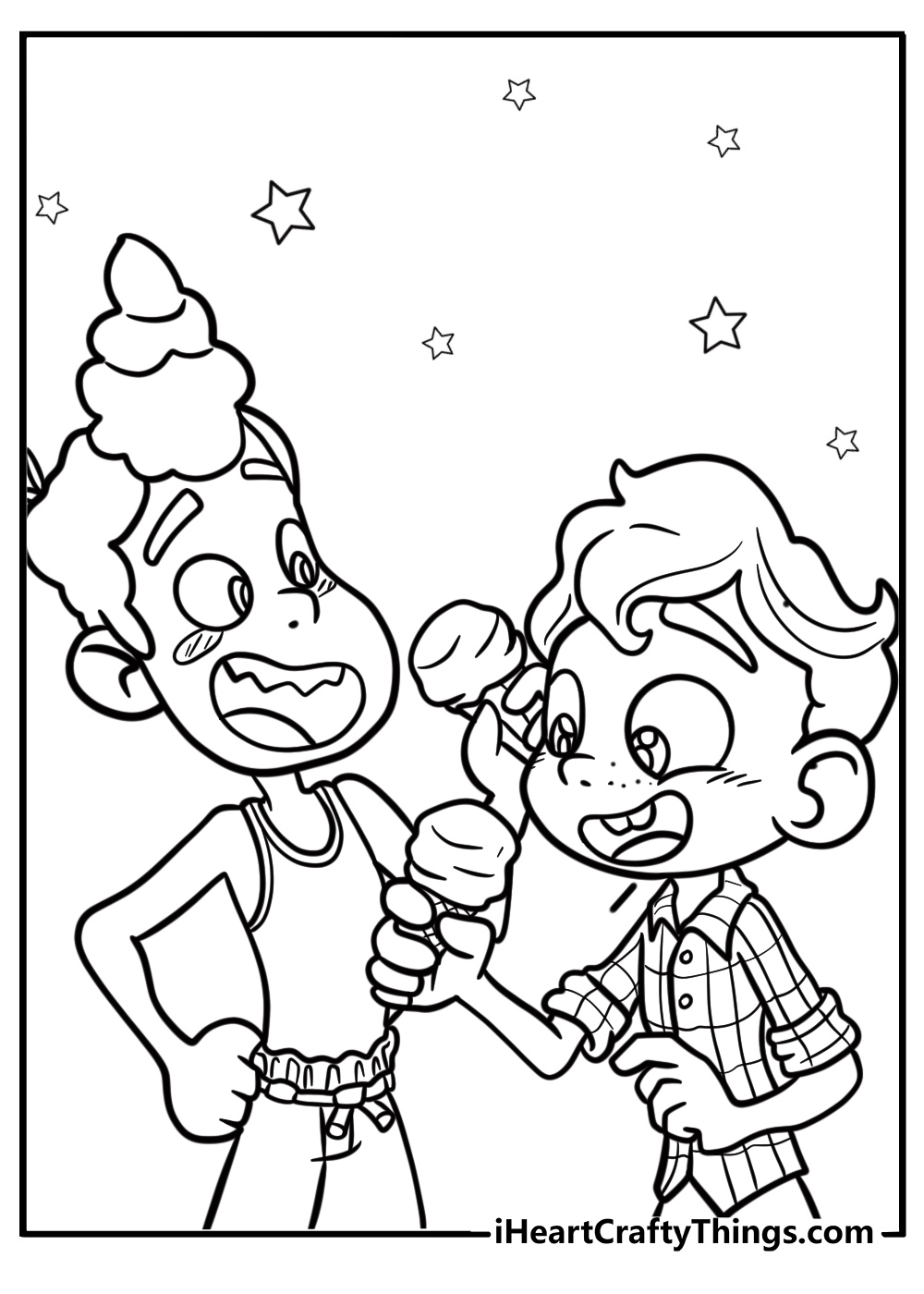 Luca and giulia enjoying gelato detailed coloring sheet