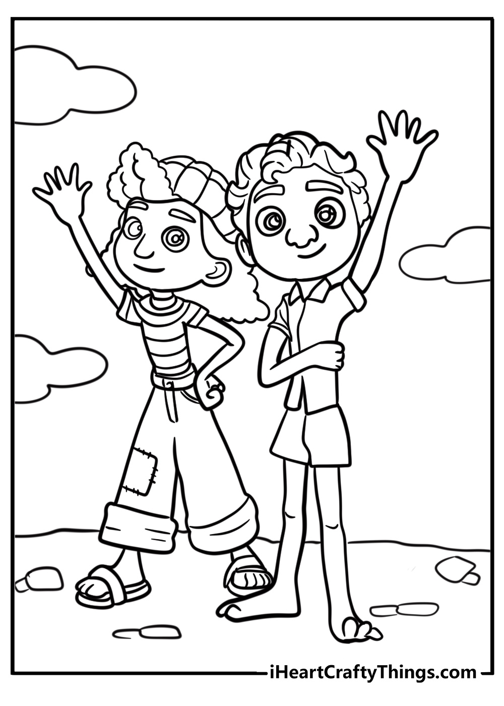 Luca and giulia waving hello detailed coloring sheet