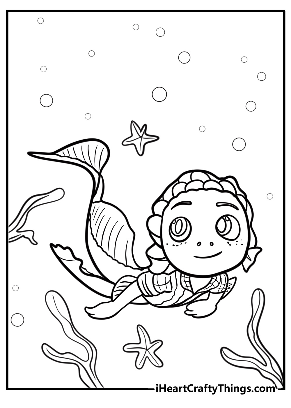 Luca swimming underwater in sea monster form free coloring page