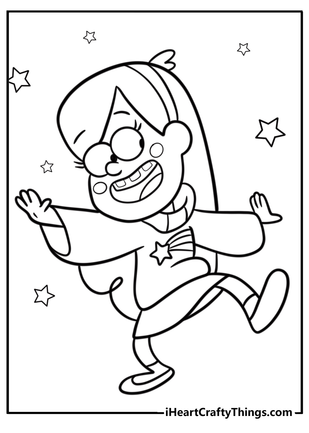 Mabel dancing in her sweater printable coloring page