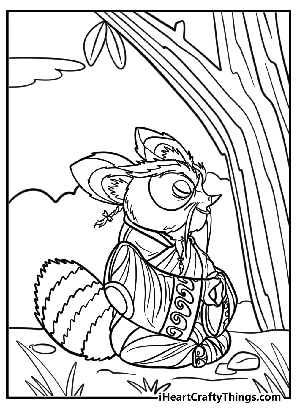 Master shifu meditating in the forest coloring page for kids