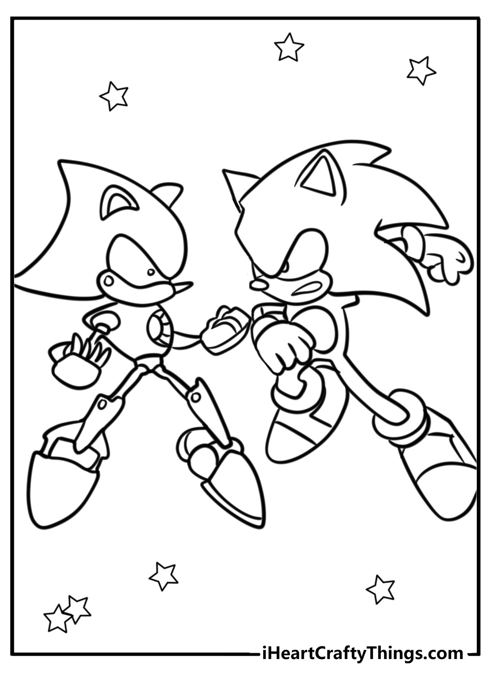 Metal sonic facing off with sonic coloring page