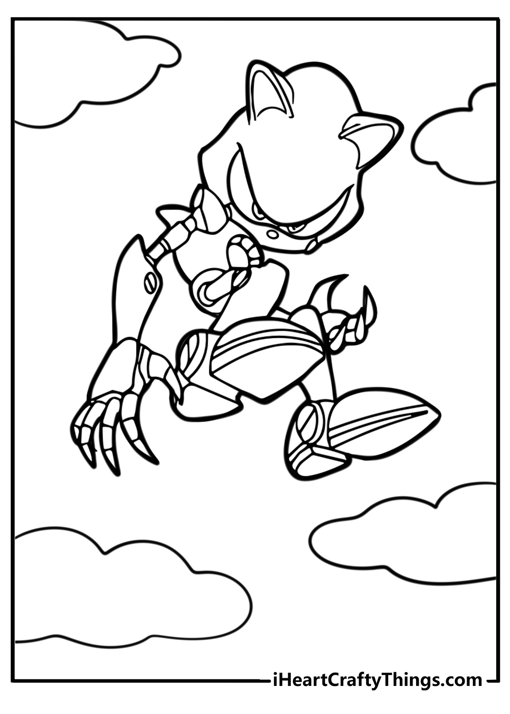 Metal sonic flying through the sky free printable coloring page