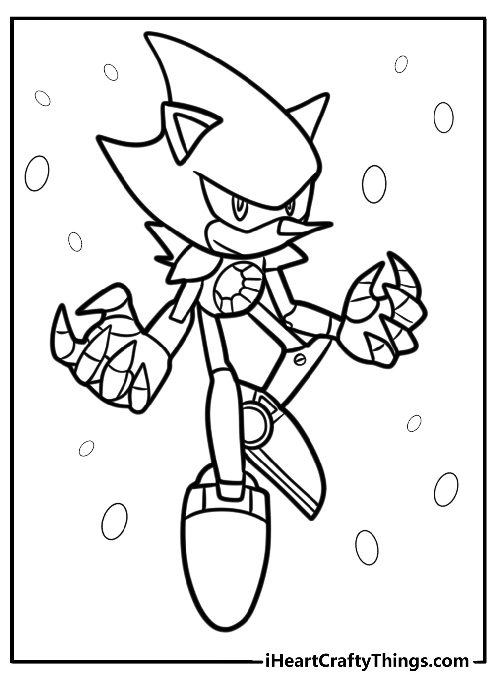 Metal sonic in an action packed scene fun coloring sheet