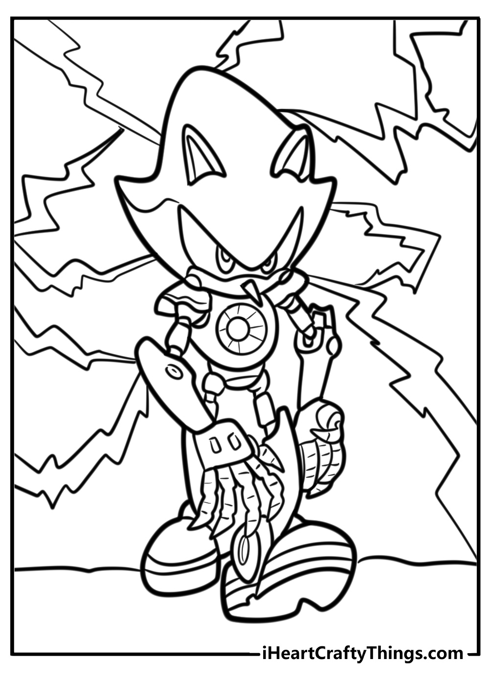 Metal sonic surrounded by electric energy coloring page