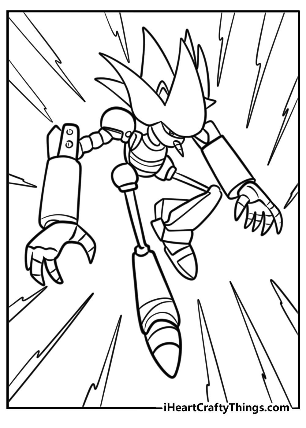 Metal sonic with glowing circuits detailed coloring sheet