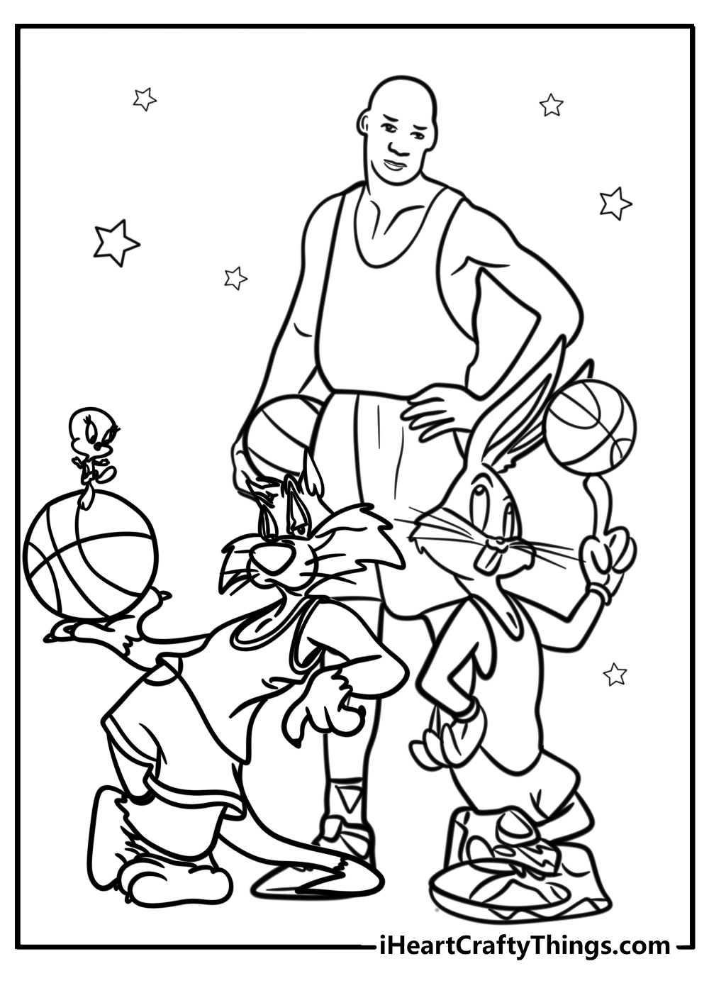 Michael Jordan with the looney tunes team free coloring page pdf