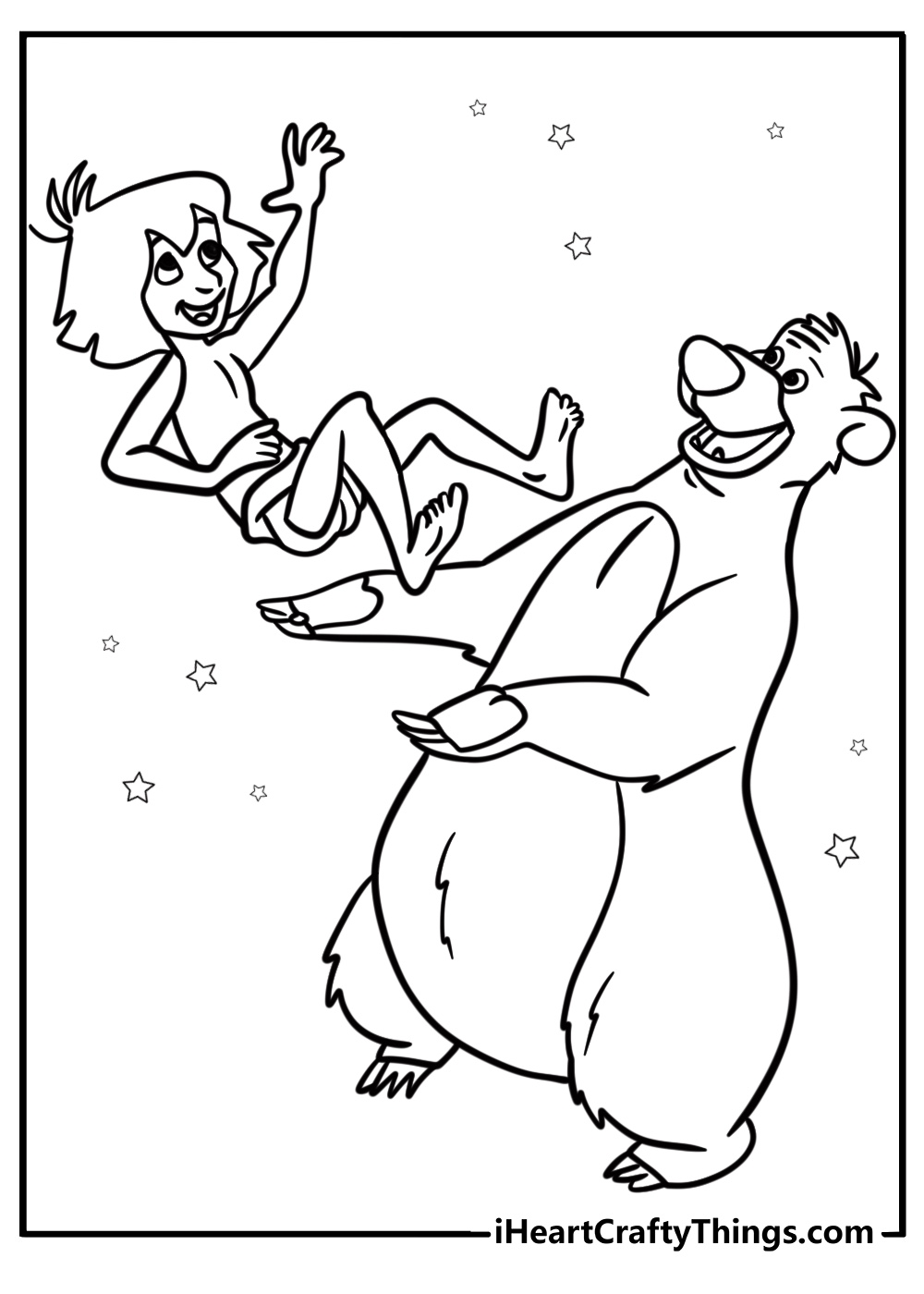 Mowgli and Baloo from the jungle book coloring sheet