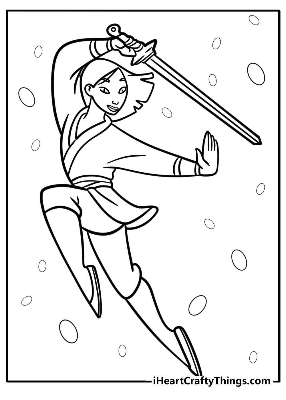 Mulan with her sword disney princess coloring sheet