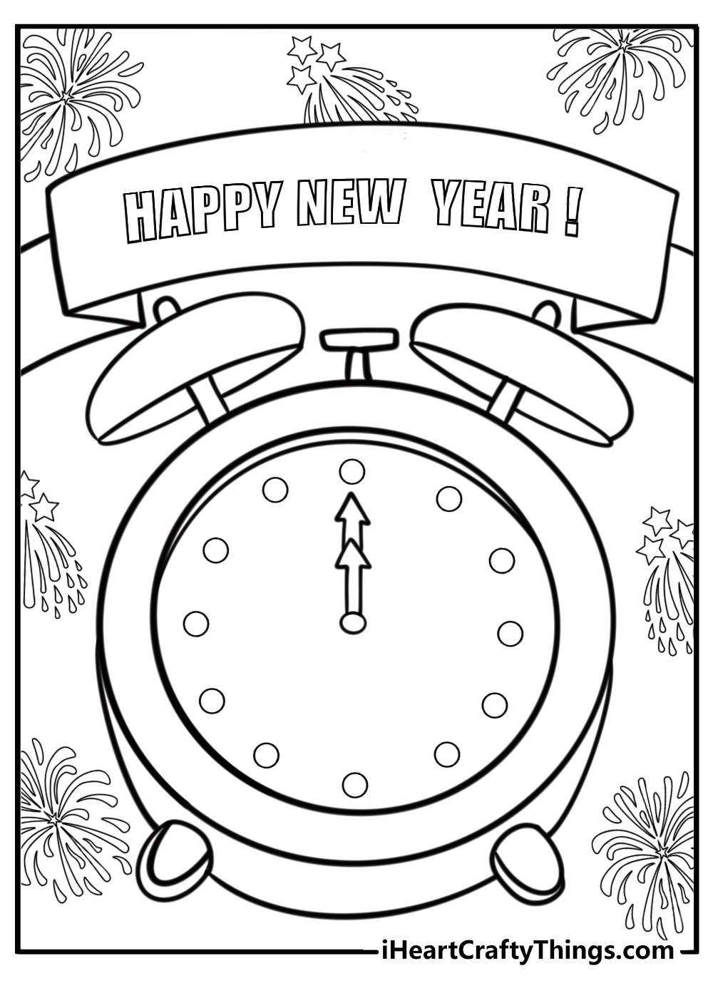 New year countdown clock free coloring page pdf