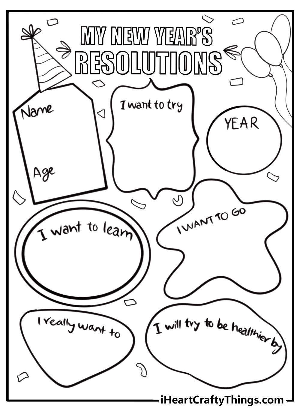 New year resolution list free coloring page pdf