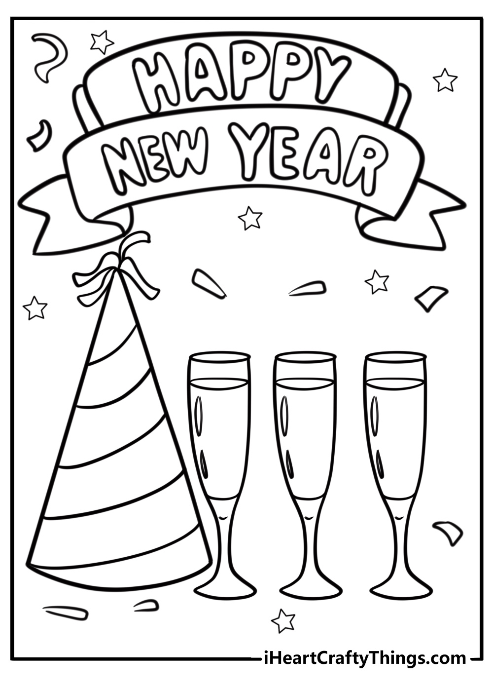 New year's eve party scene free printable coloring page