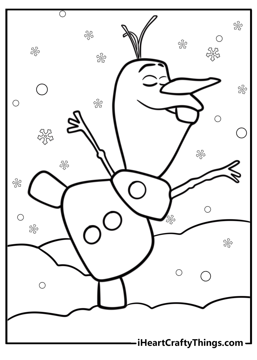 Olaf dancing in the snow fun disney coloring sheet