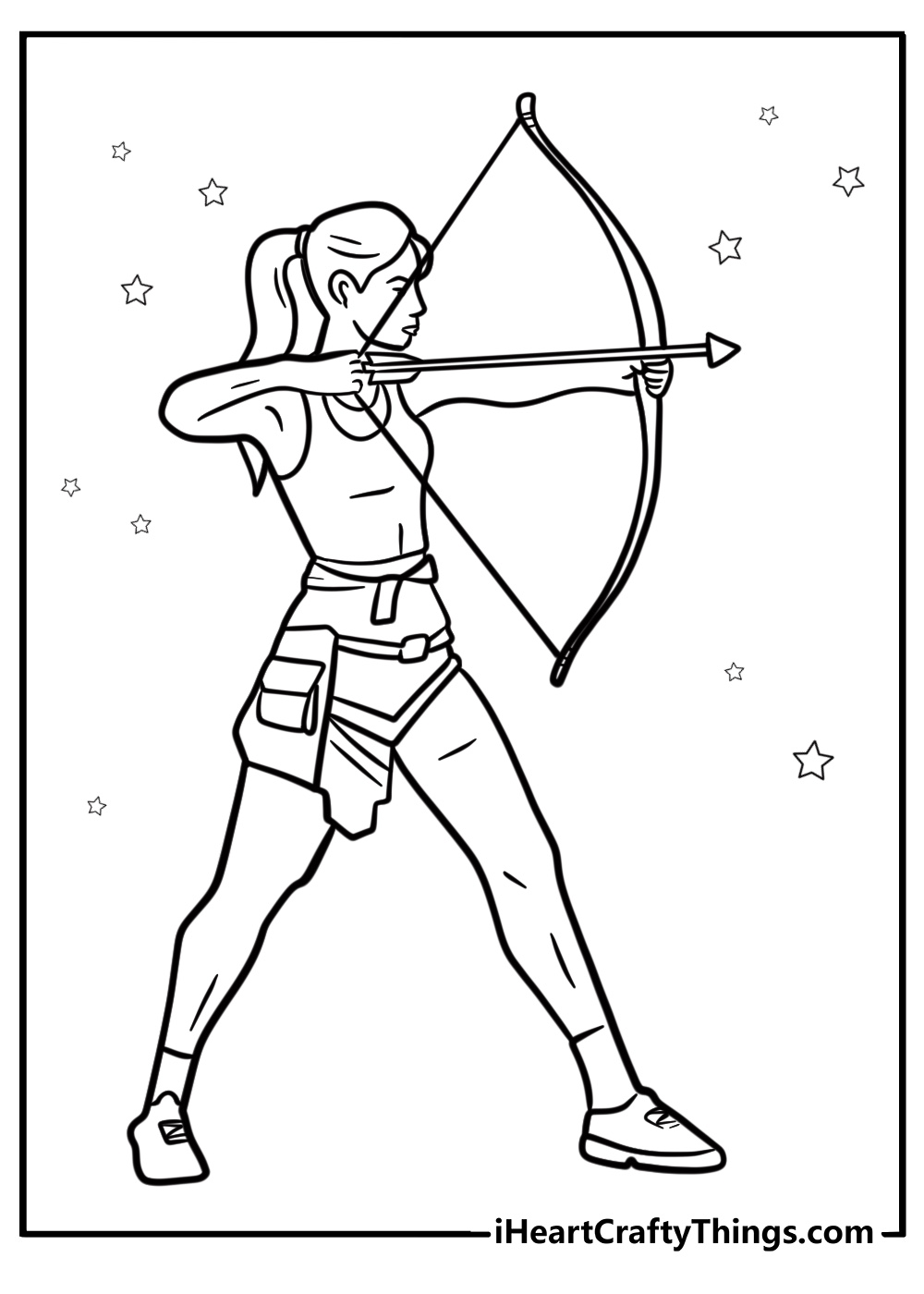 Olympic archer aiming for a bullseye detailed coloring sheet