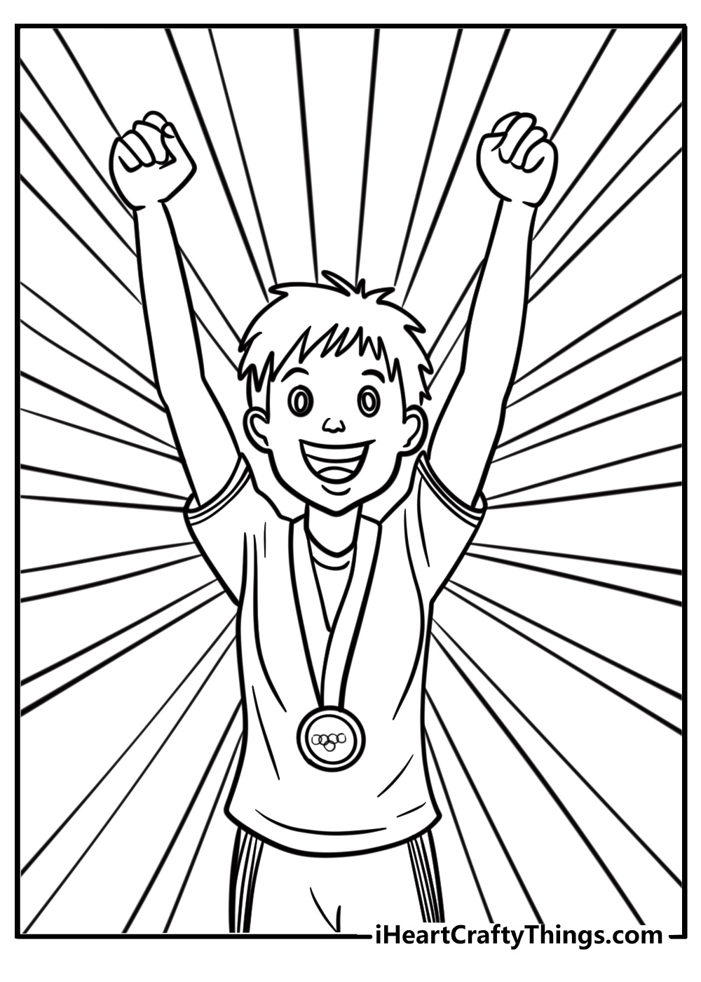 Olympic athlete celebrating a win fun coloring sheet