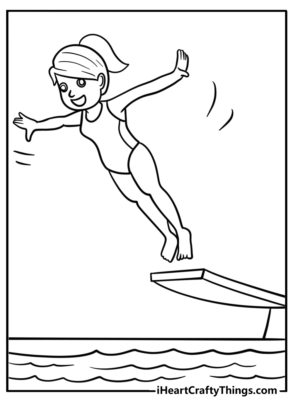 Olympic diver jumping into the water fun coloring sheet