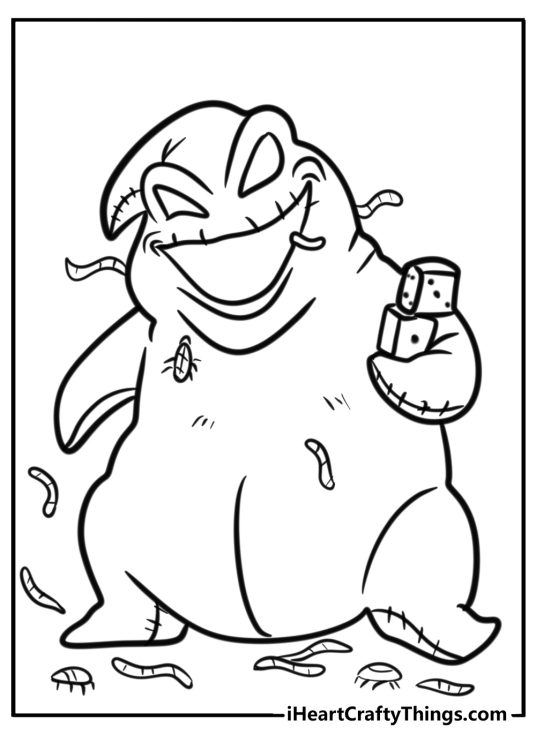 Oogie boogie surrounded by bugs detailed coloring sheet