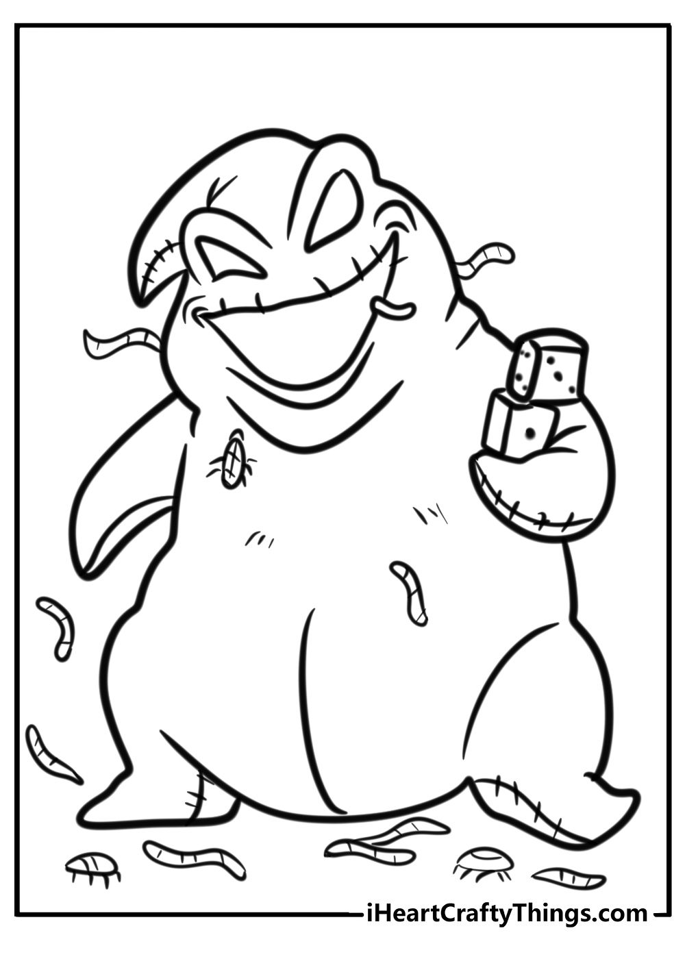 Oogie boogie surrounded by bugs detailed coloring sheet