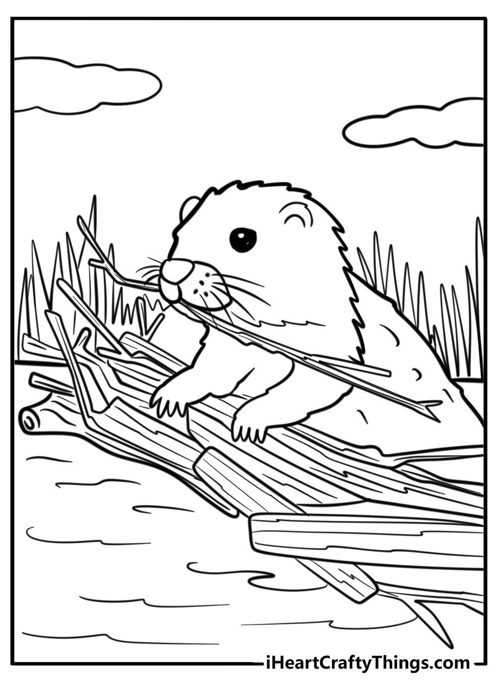 Otter building a dam free printable coloring page