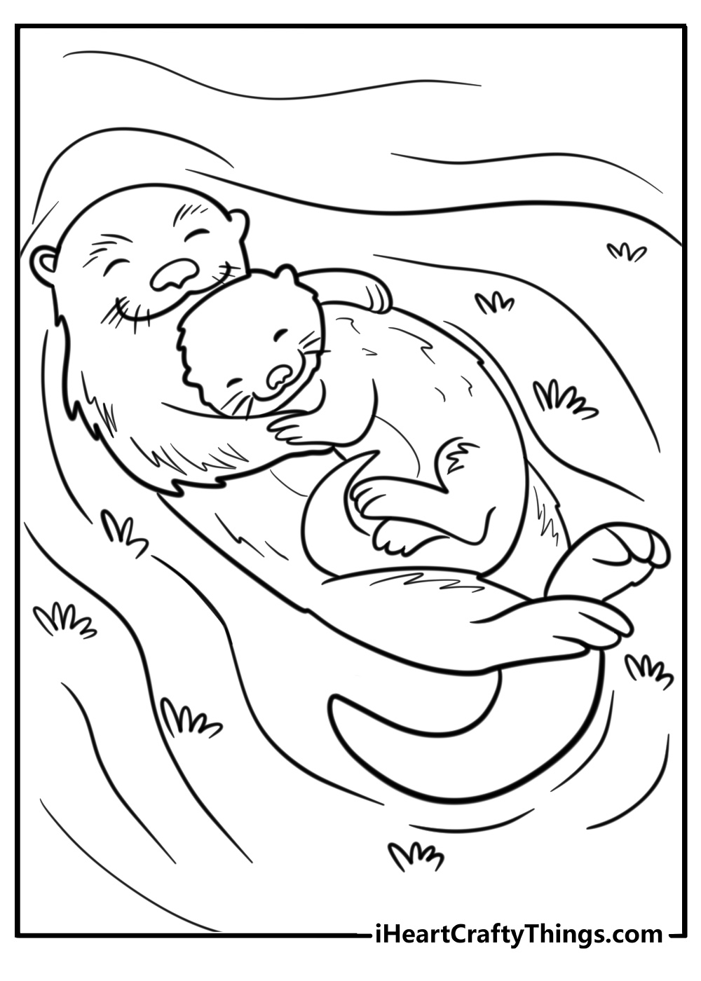 Otter cuddling its baby free coloring page pdf