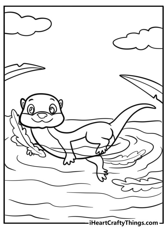 Otter floating with seaweed detailed coloring sheet