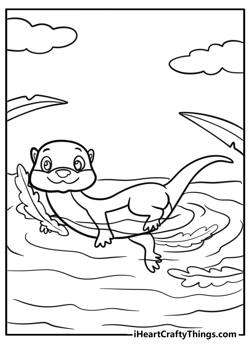 Otter floating with seaweed detailed coloring sheet