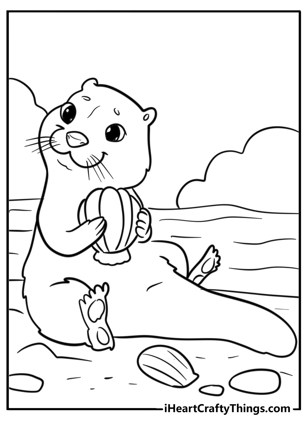 Otter holding a clam detailed coloring sheet