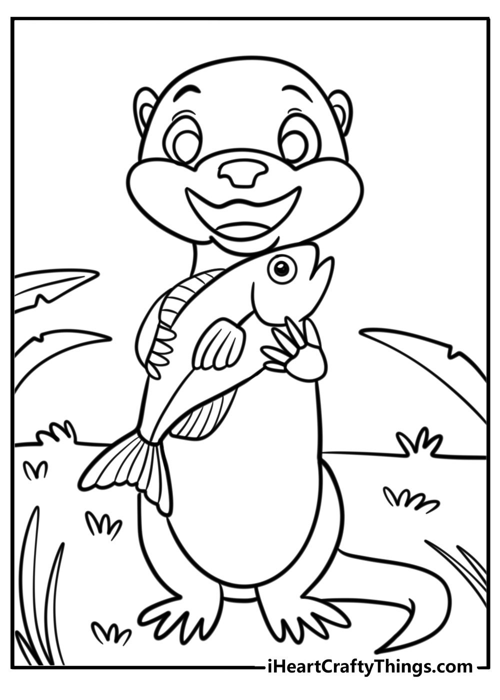 Otter holding a fish detailed coloring sheet